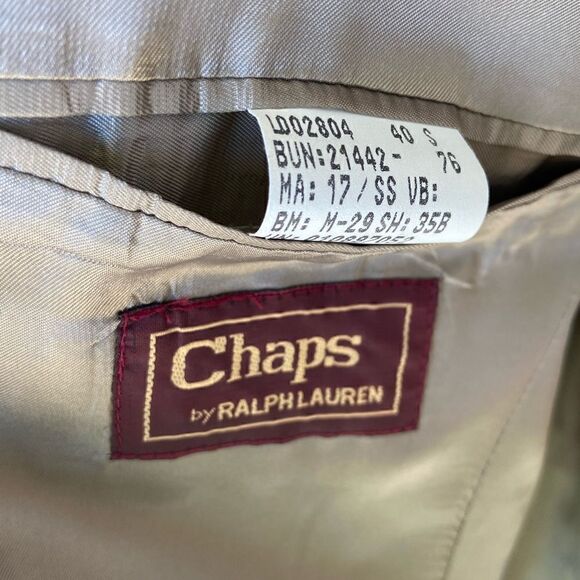 CHAPS RALPH LAUREN BROWN TAN KHAKI 3 BUTTON BLAZER JACKET MENS SIZE 40S. - Picture 7 of 7